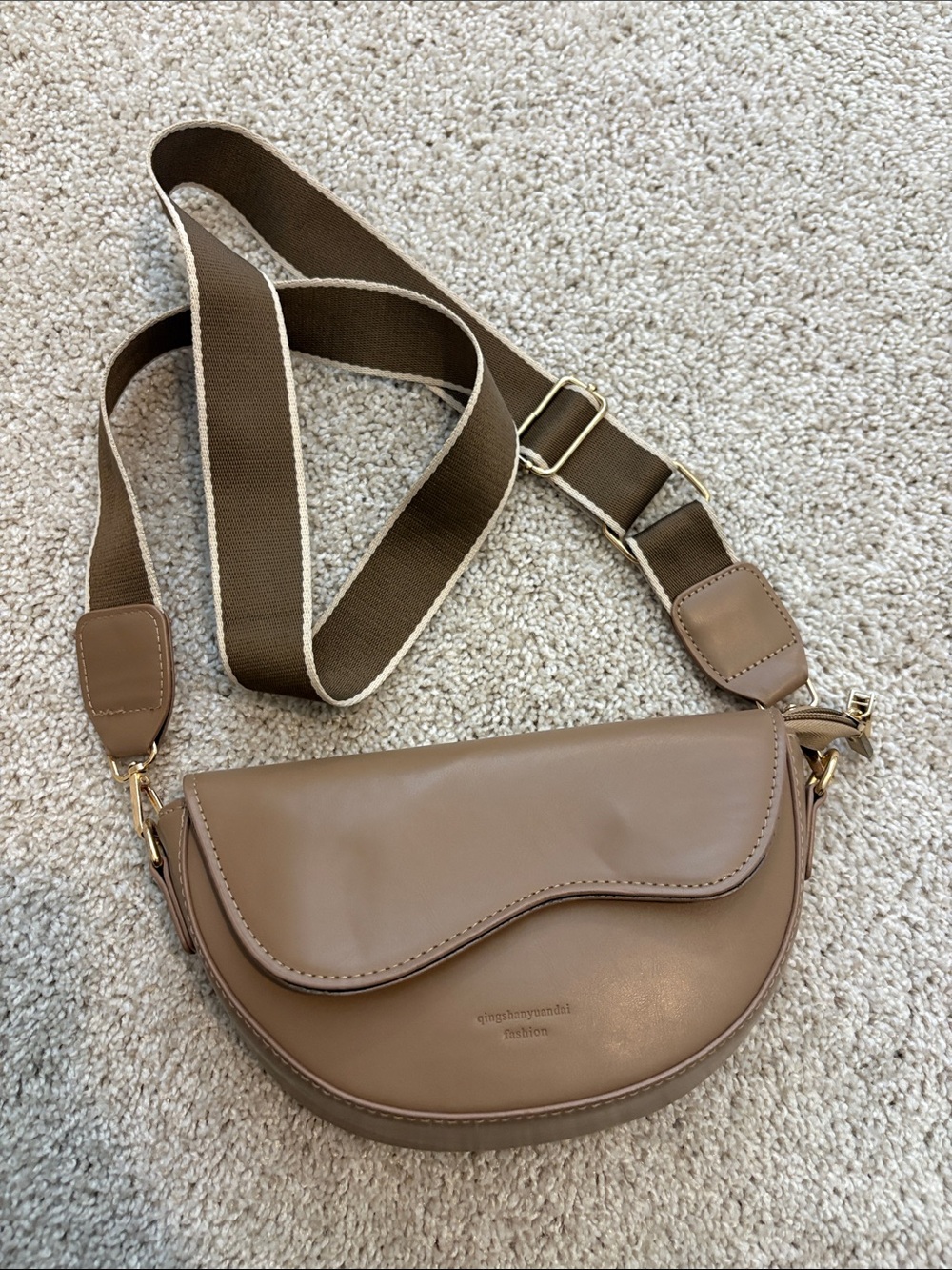 Amazon Brown Crescent Crossbody Bag with Wide Brown Strap